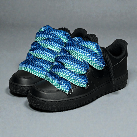 Black AF1 featuring 1.0 black rope with a 2-tone blue and green Lanvin overlay
