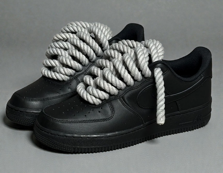 Nike AF1 Rope Laces | Custom Black Sneakers Switzerland – SoleSavaz