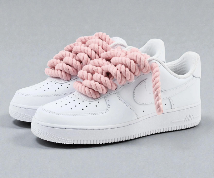 Nike Air Force 1 ホワイト/ピンク ロープカスタム White Nike AF1 Custom | Custom Nike Air Force 1 Triple White