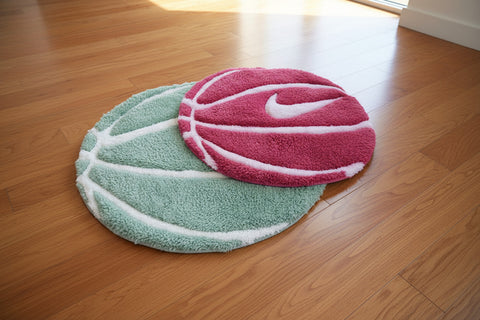 Hand-tufted basketball rug in Tiffany Blue, plush custom sneaker room decor handmade in Lausanne, Switzerland | Sole Savaz.