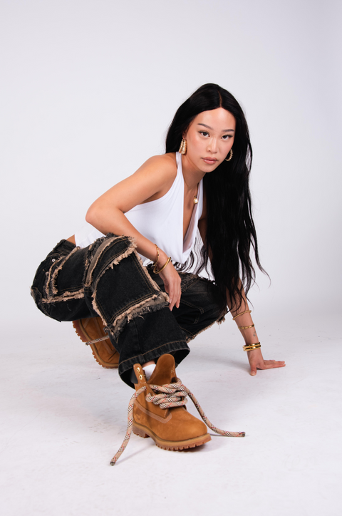 styling shot of Timberland, high-density 2.0 waterproof rope laces on a brown leather Timberland boot.